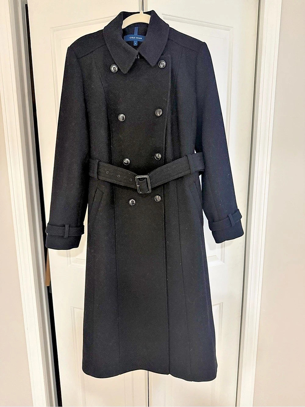 Cole Haan Flared Trench Coat - Double Breasted Wool Trench Black Size 12